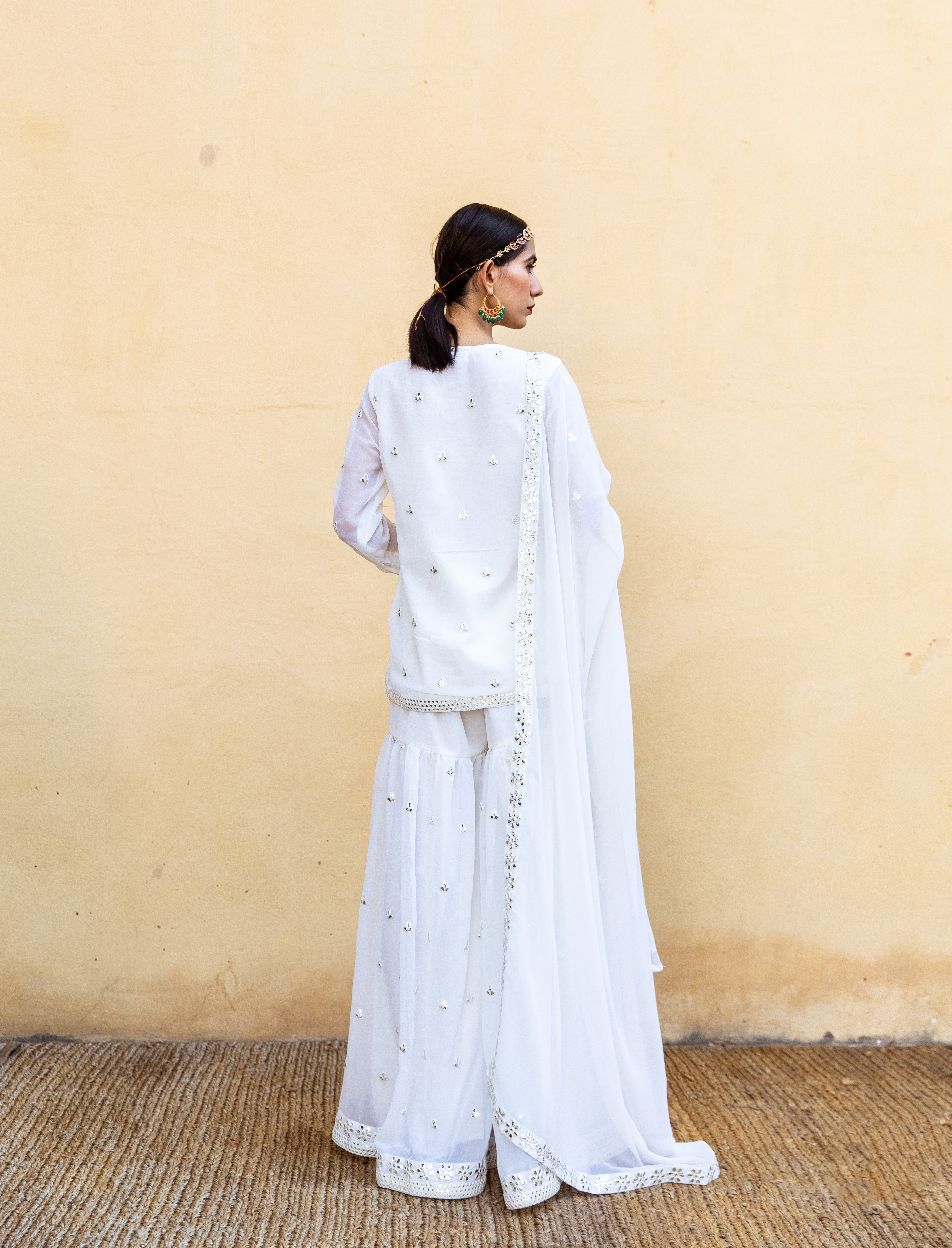 Hoor White Sharara Set
