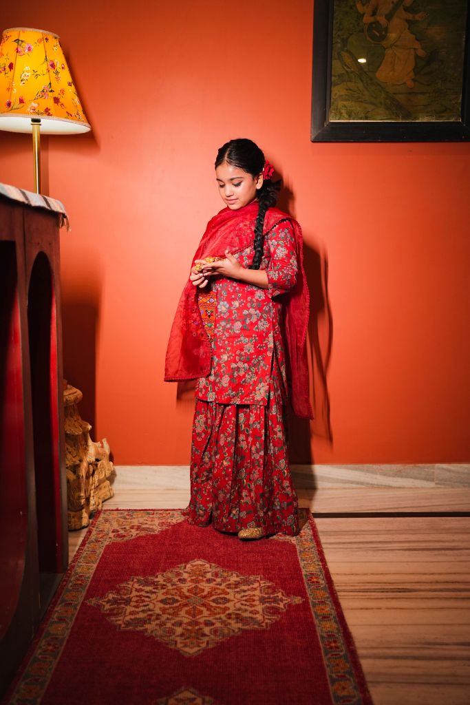 Zoya Red Sharara Set