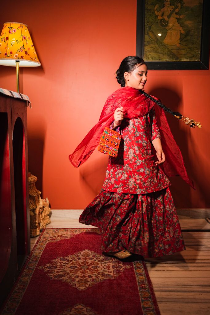 Zoya Red Sharara Set