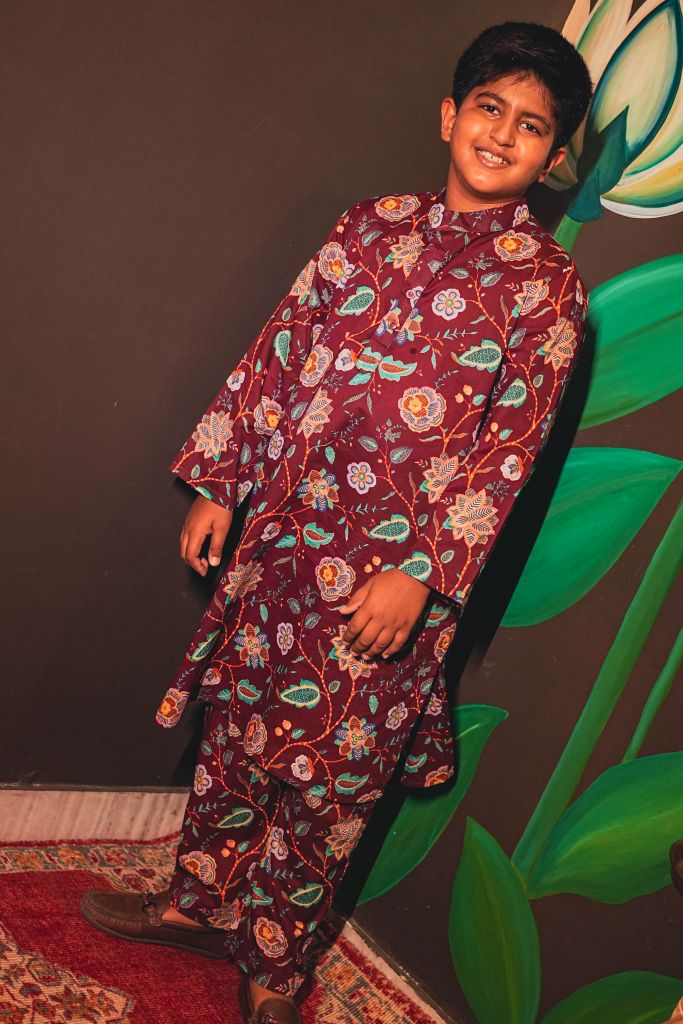 Hira Wine Kurta Pant Set