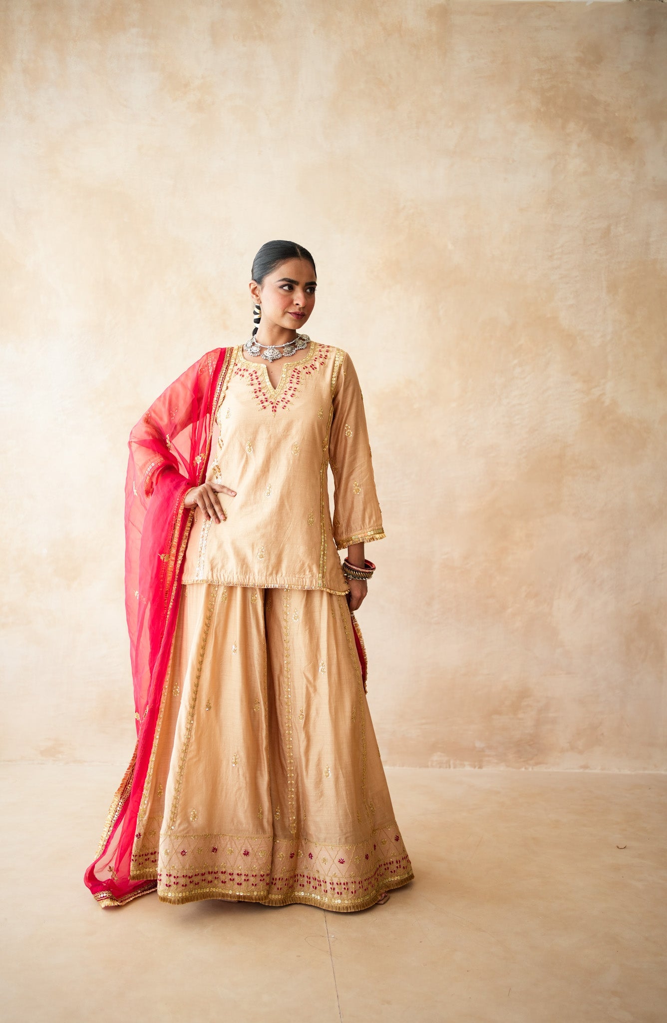 Neena Golden Sharara Set