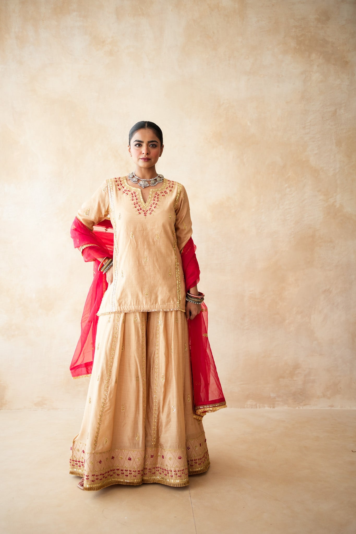 Neena Golden Sharara Set