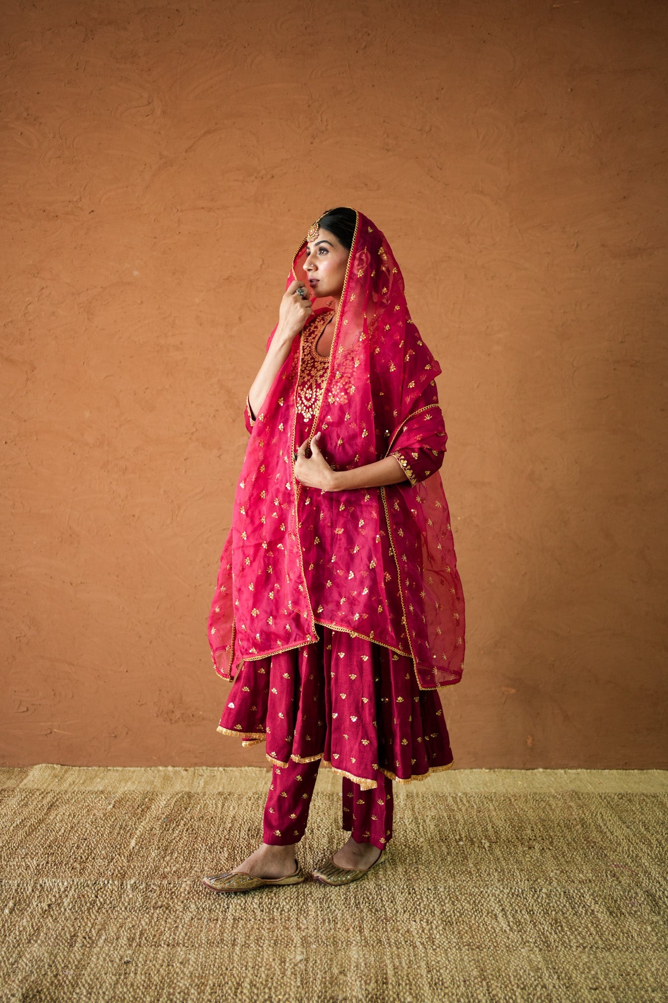 Sitara Maroon Anarkali Set