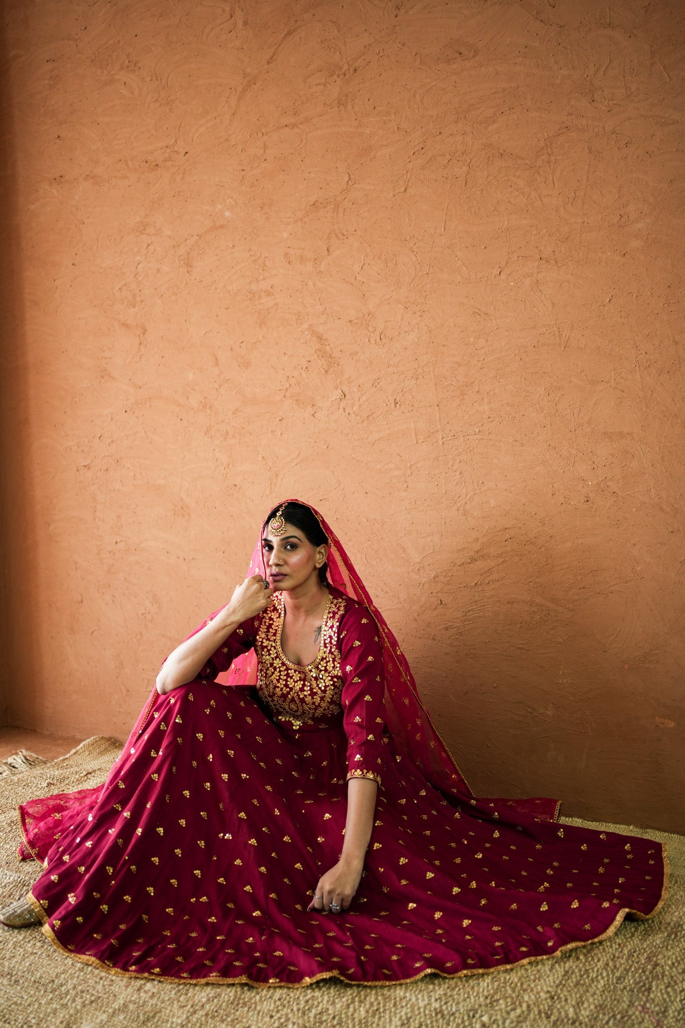 Sitara Maroon Anarkali Set