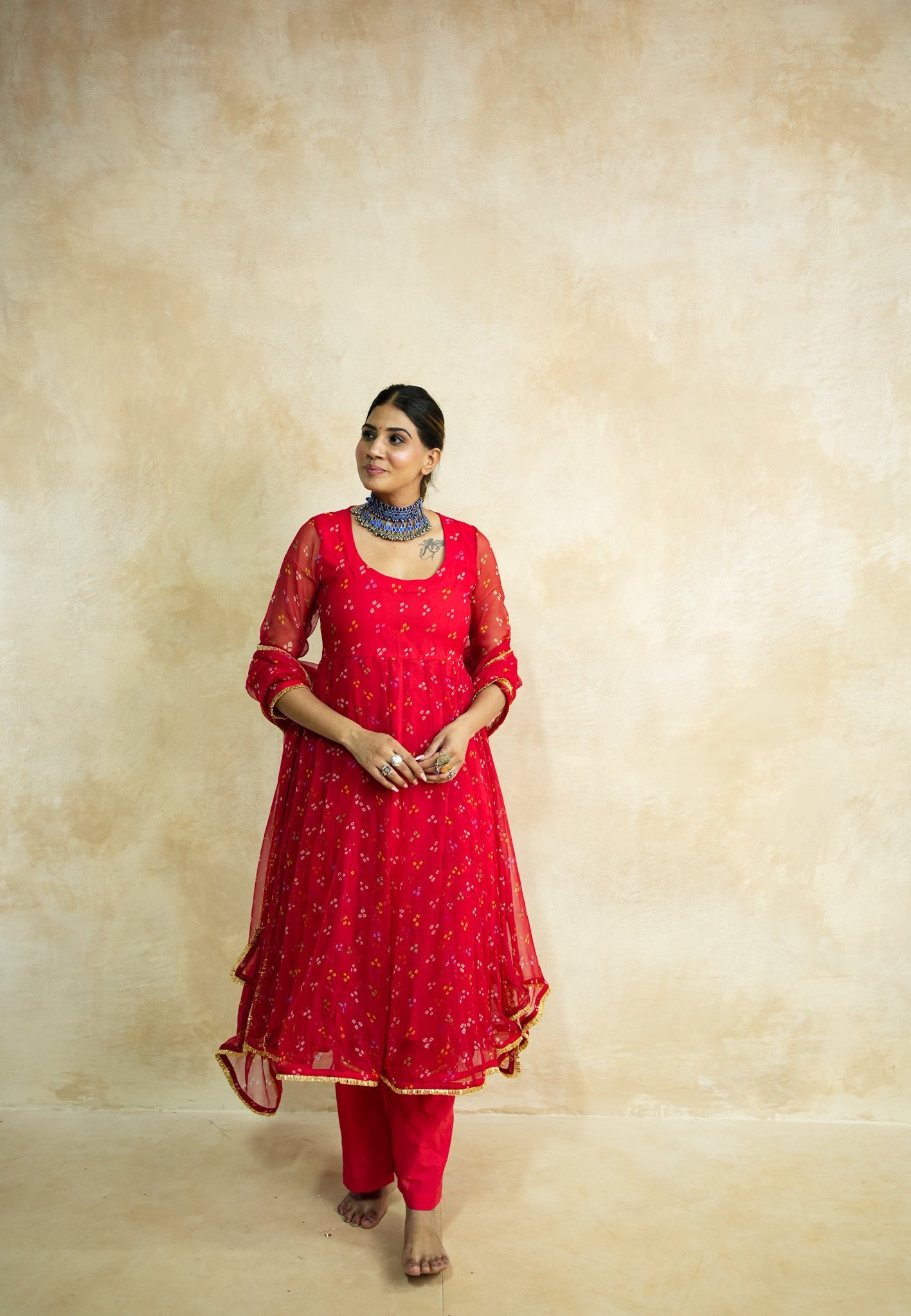 Arzu Red Anarkali Set