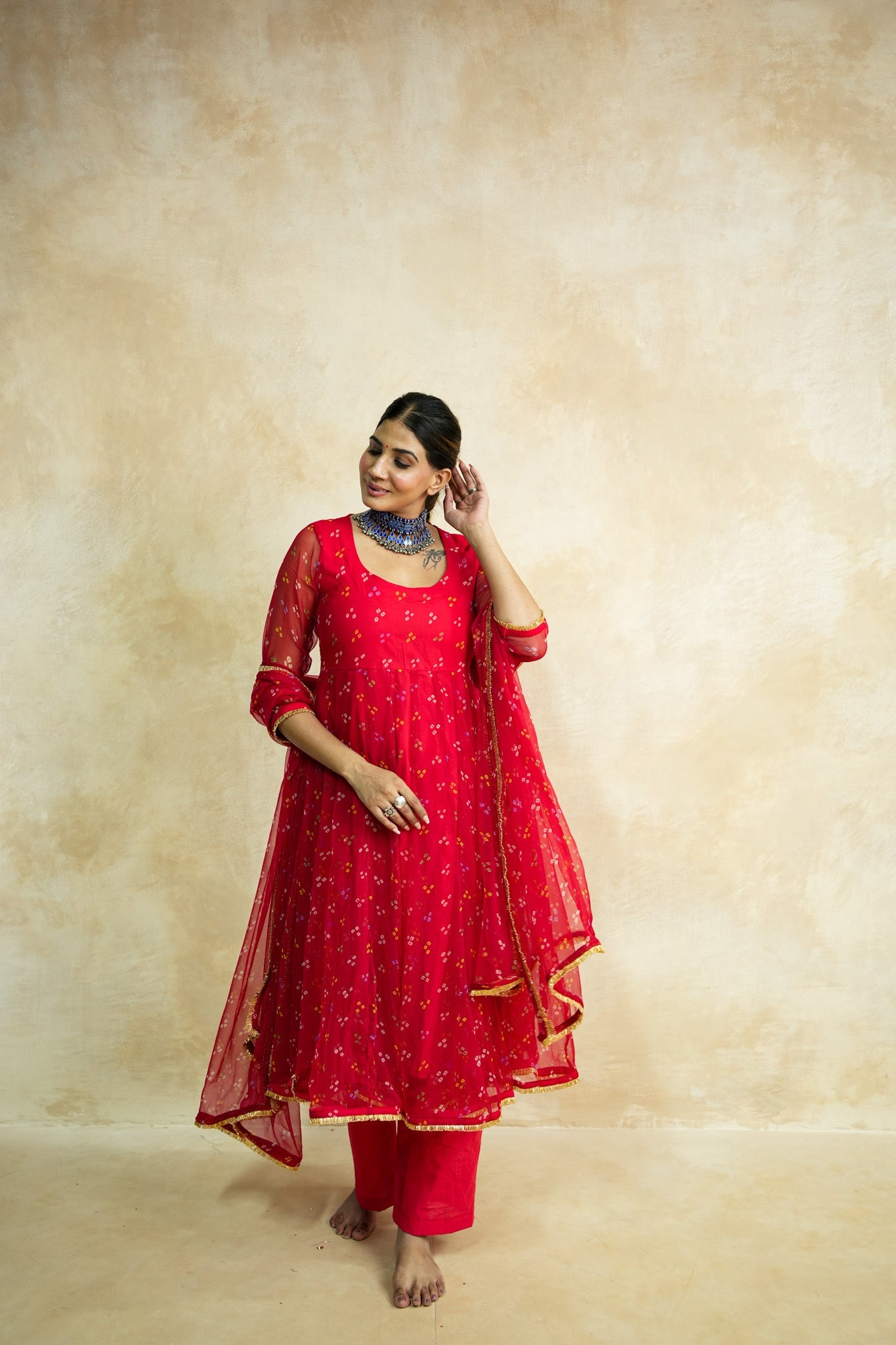 Arzu Red Anarkali Set