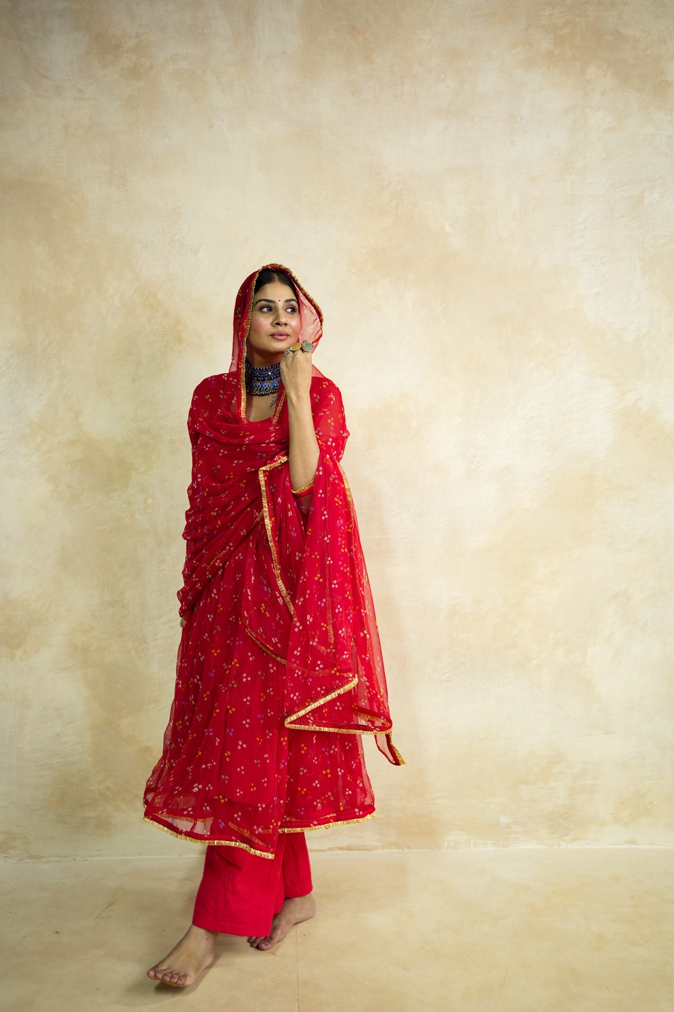 Arzu Red Anarkali Set
