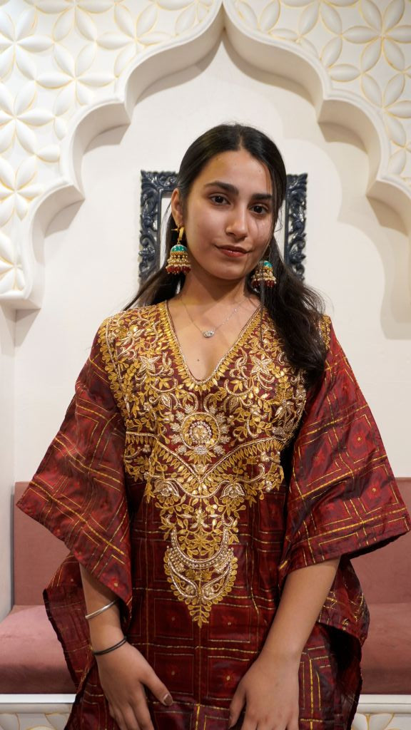 Maroon Neckline Kaftan Co-Ord Set