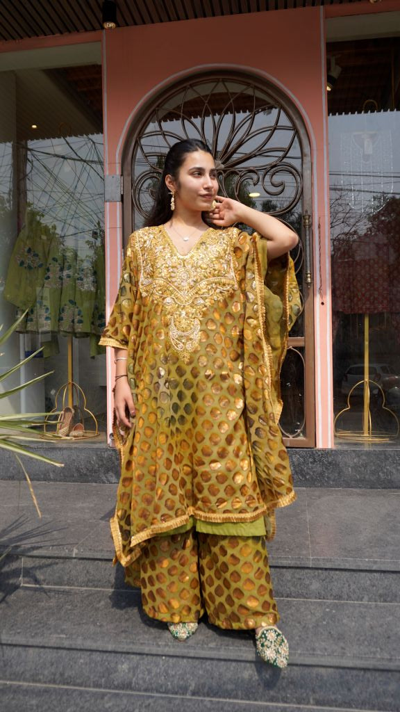 Green Neckline Kaftan Co-Ord Set