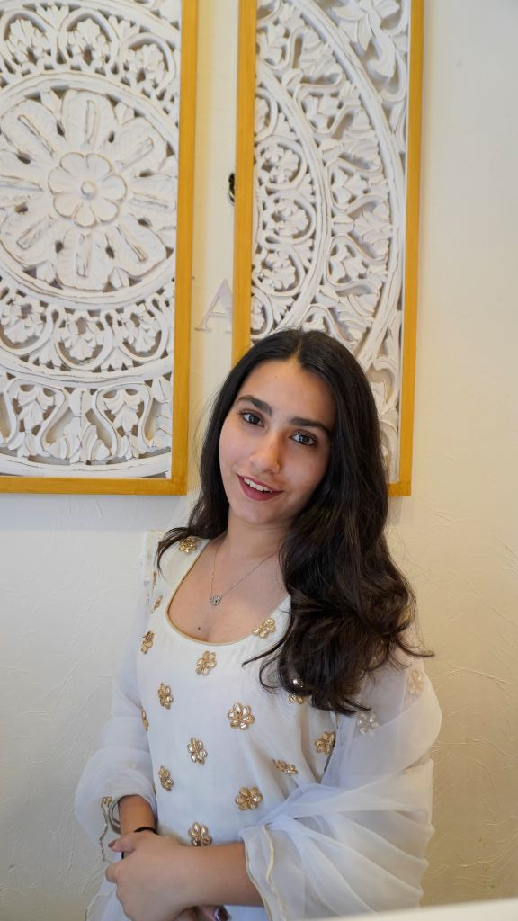 White Golden Butti Georgette Anarkali