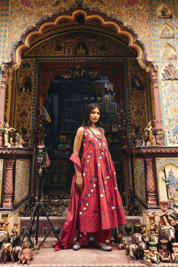 Bhumi Red Anarkali Set