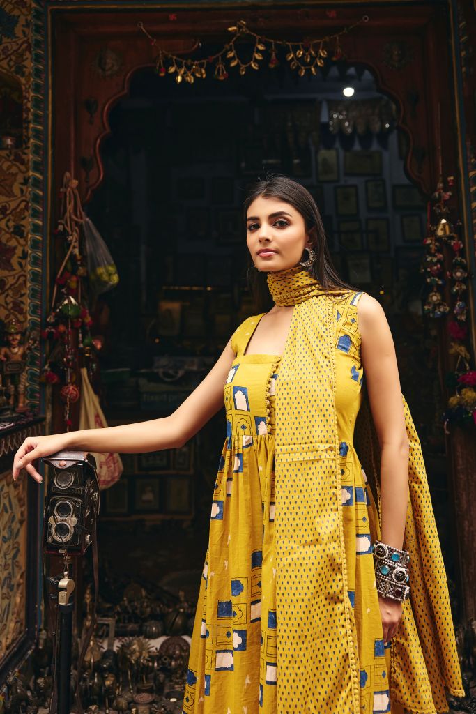 Bhumi Mustard Anarkali set