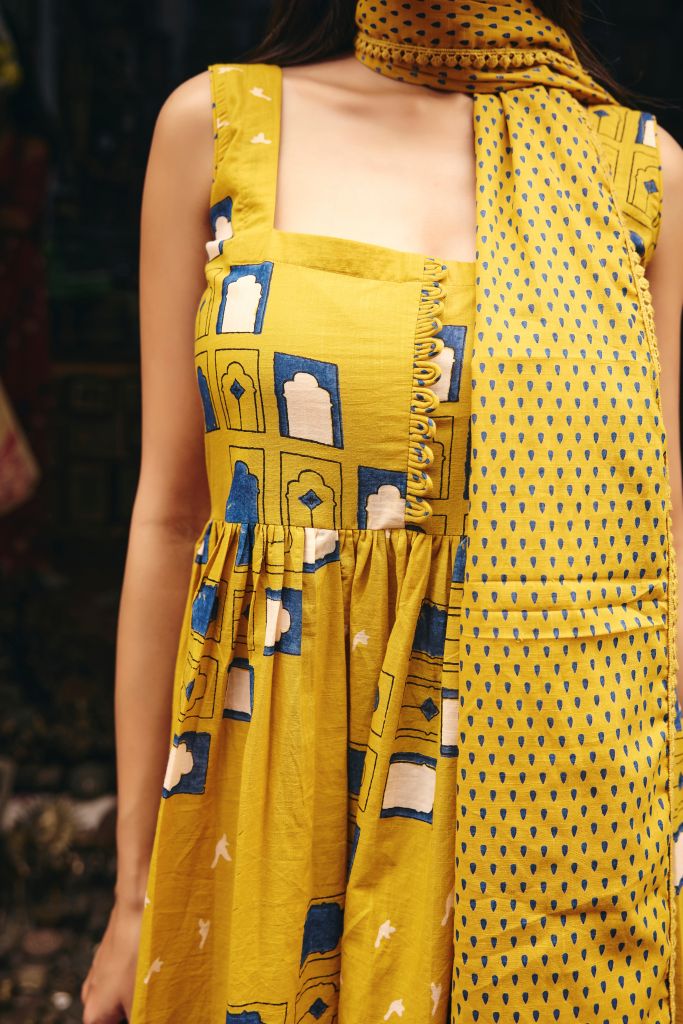 Bhumi Mustard Anarkali set