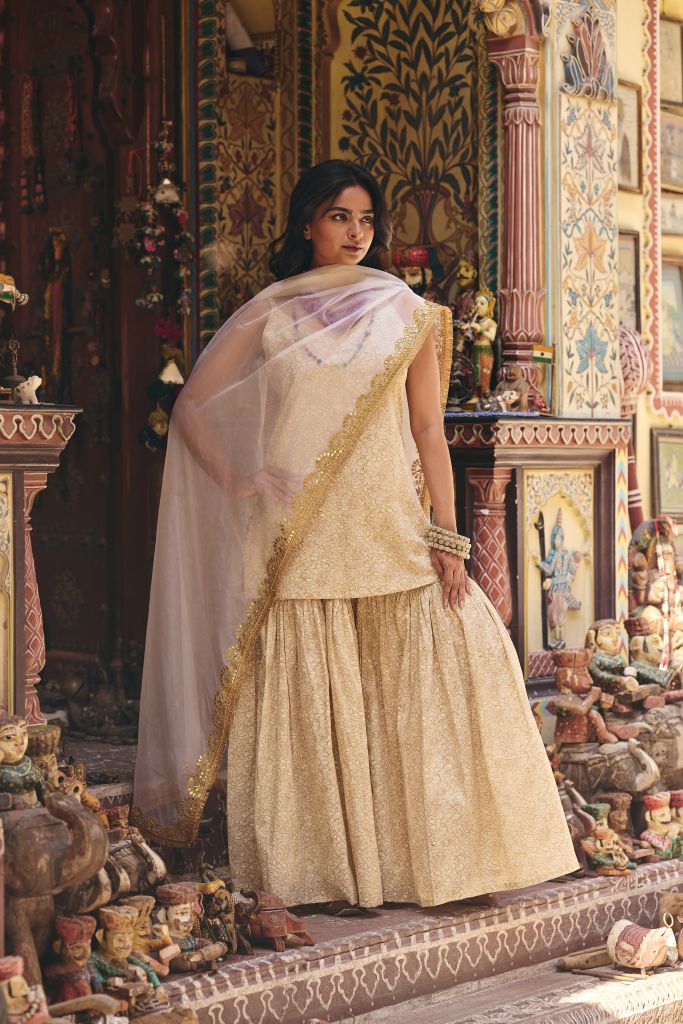 Leela White Golden Sharara Set