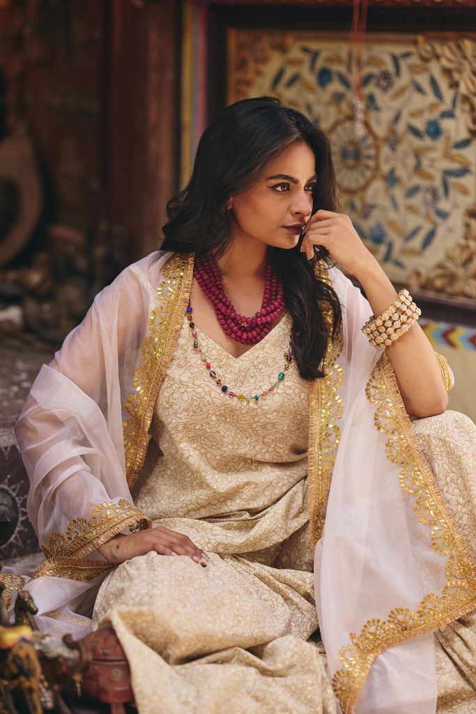 Leela White Golden Sharara Set