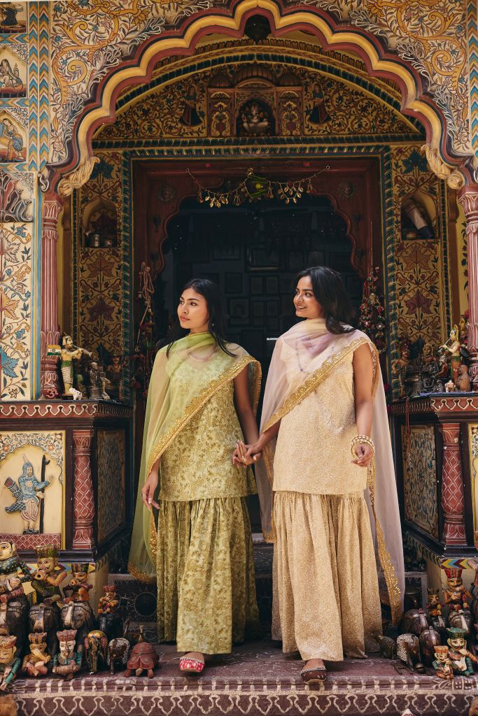 Leela White Golden Sharara Set