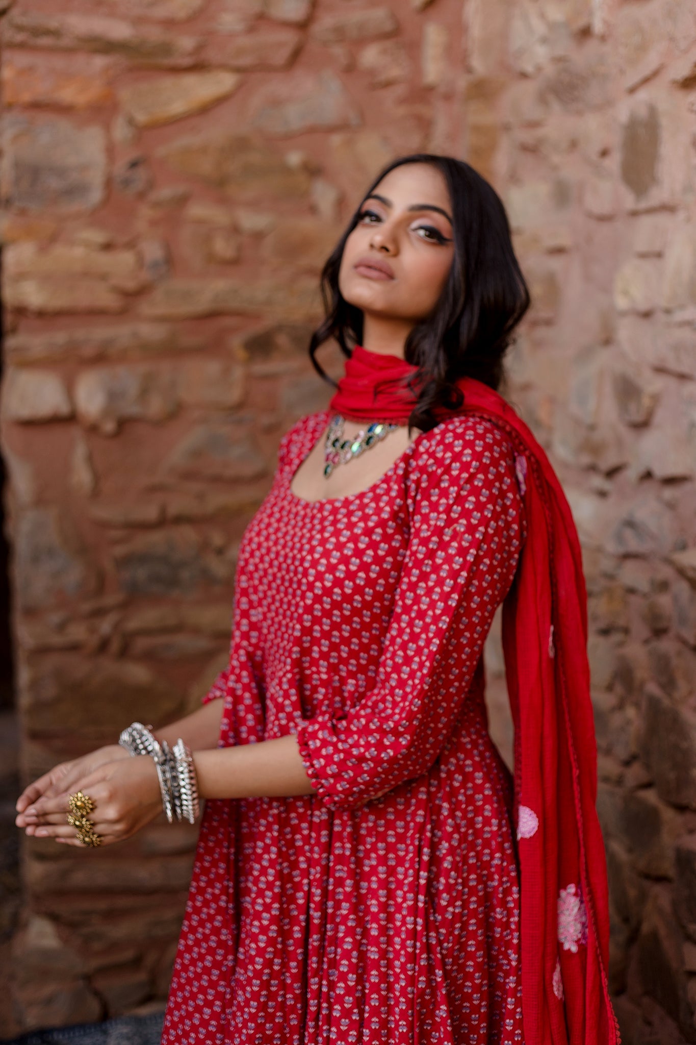 Padma Red Anarkali Set