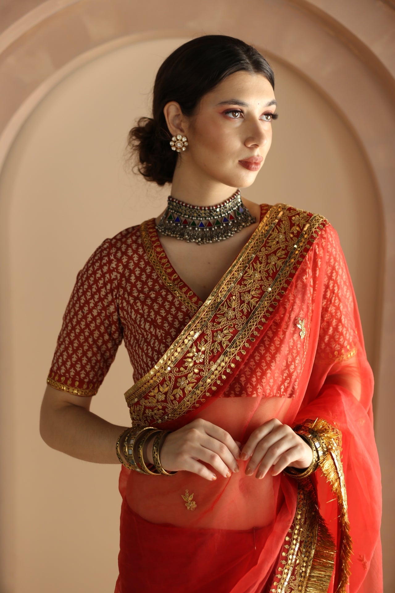 Gulrez Organza Saree Kachi Patti Detailing Scalloped Edges