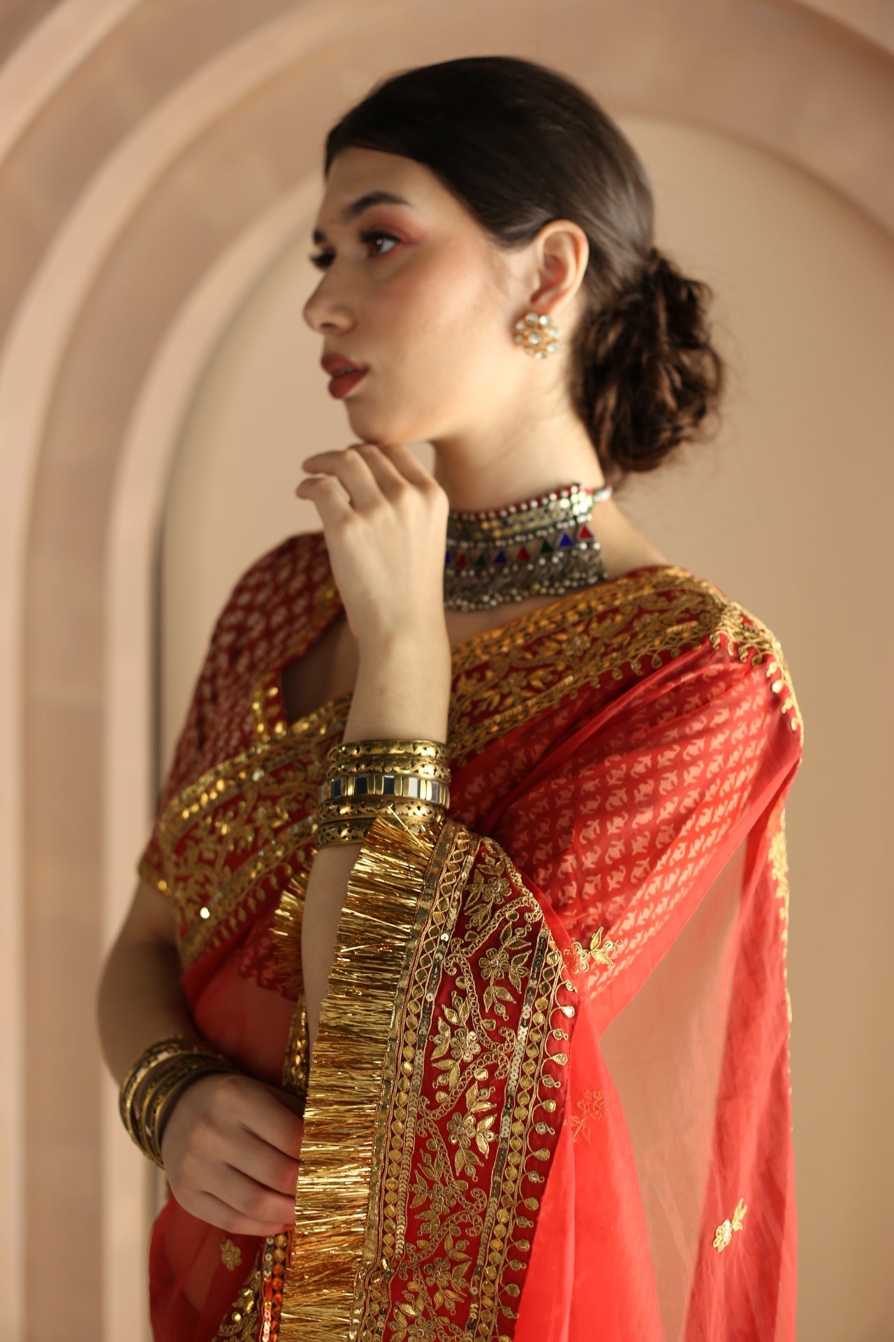 Gulrez Organza Saree Kachi Patti Detailing Scalloped Edges