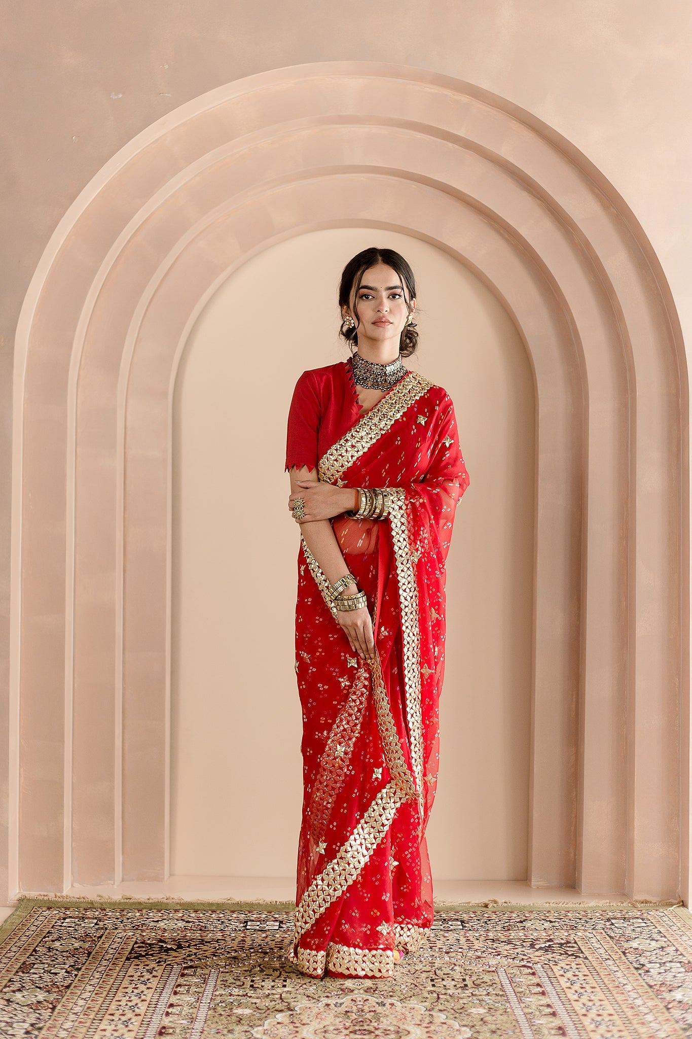 Georgette Bhandej Gulshan Saree With Kachi Patti Work