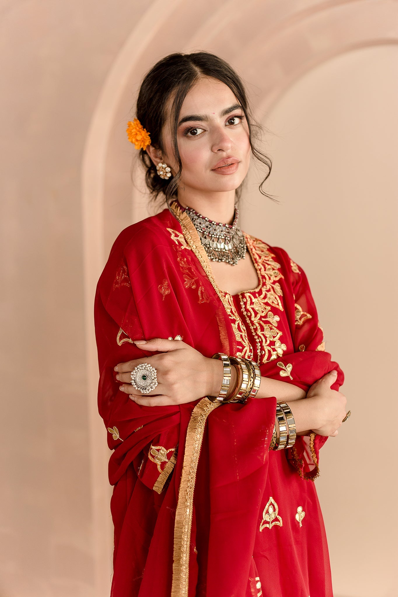 Georgette Straight Gotta Patti Detailing With Dupatta Shama Maroon Kurta Set