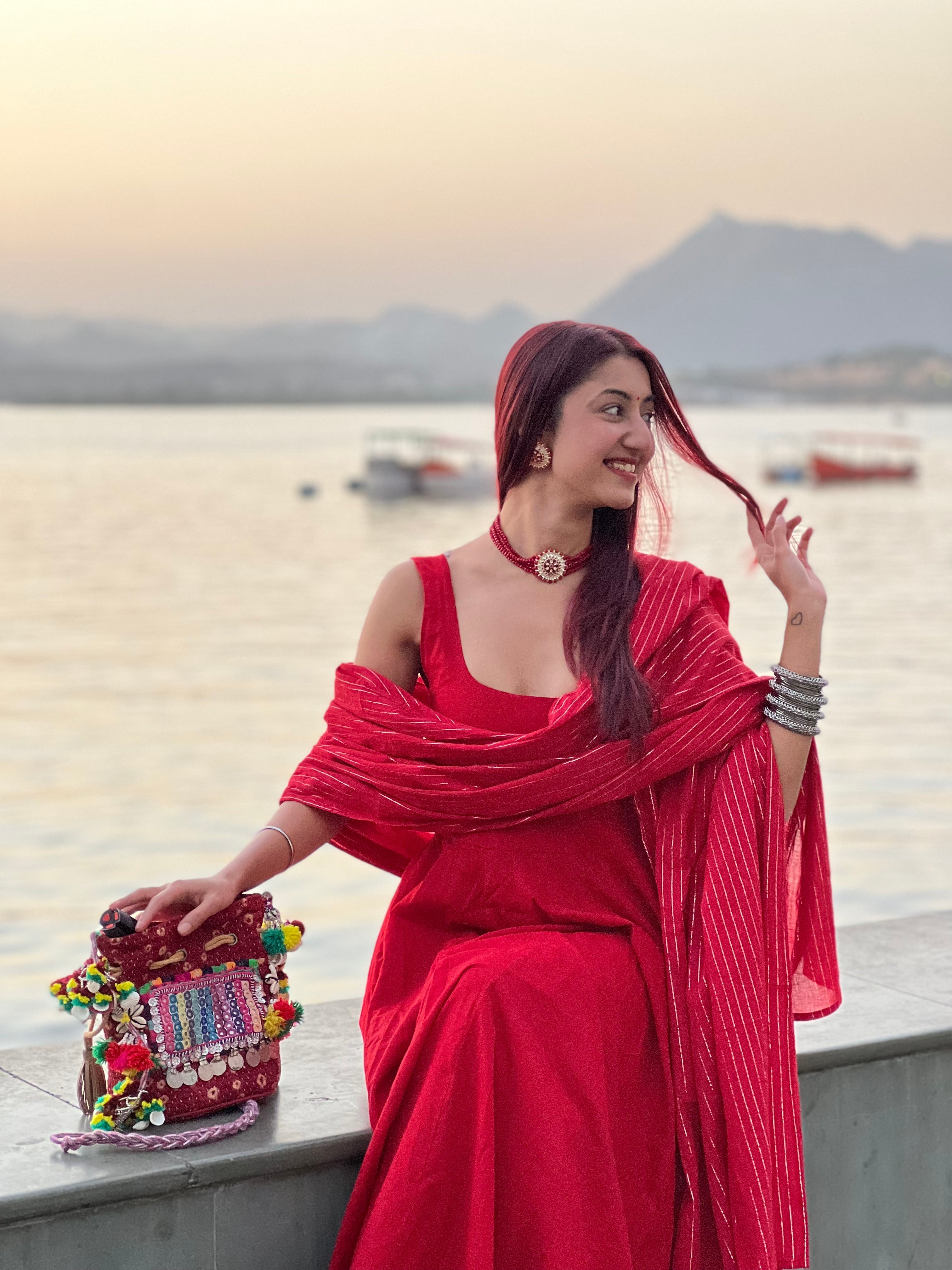 Noori Red Anarkali Set