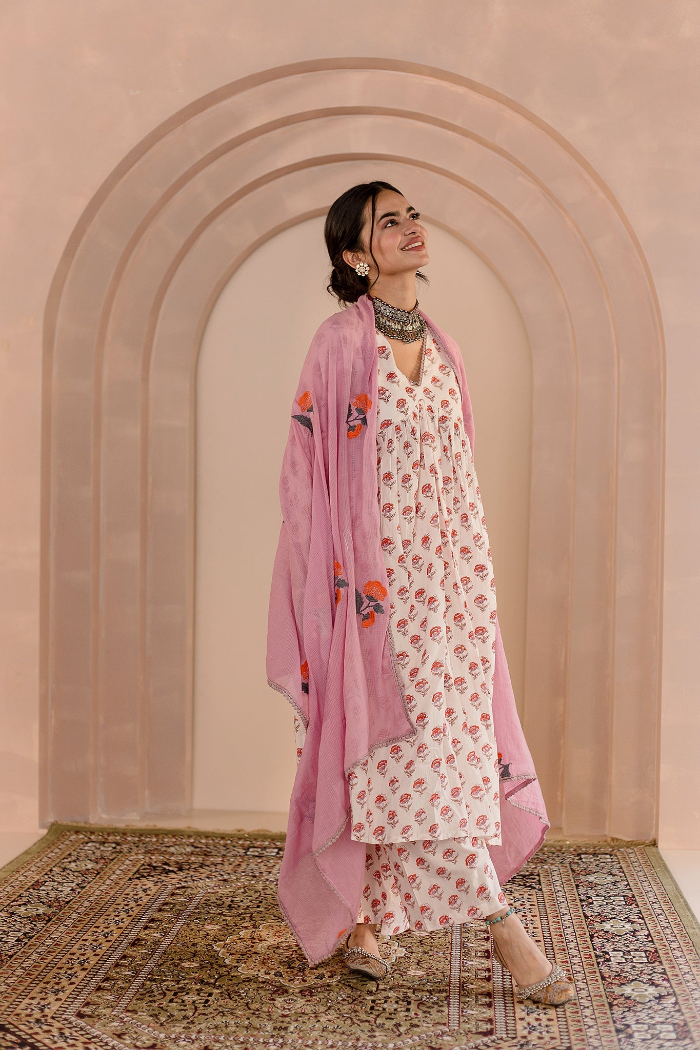 Sparrow White Anarkali Set