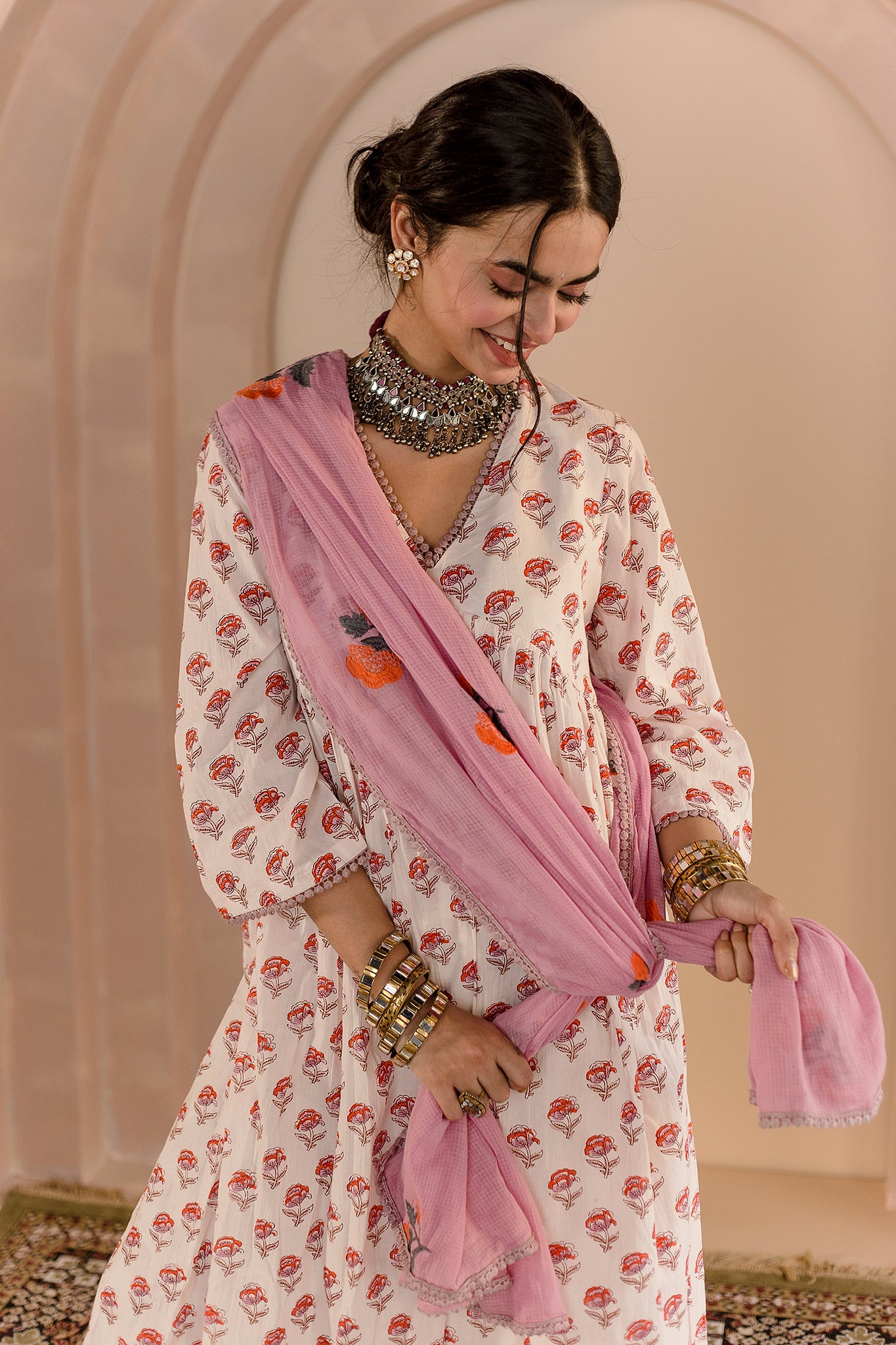 Sparrow White Anarkali Set