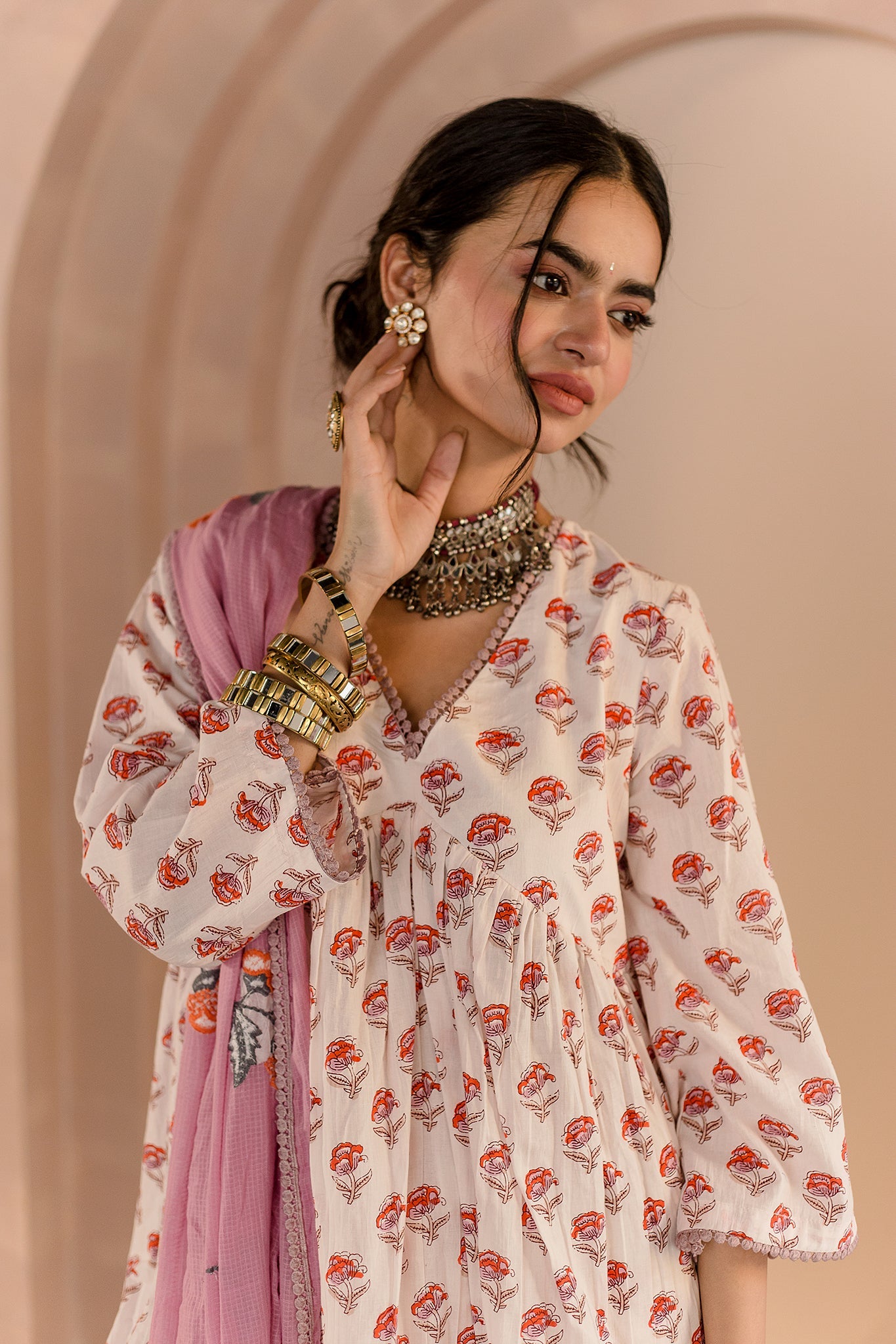 Sparrow White Anarkali Set