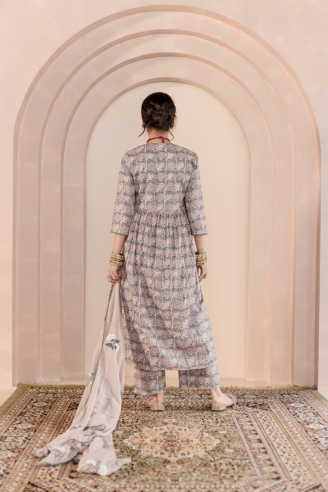 Sparrow Beige Anarkali Set