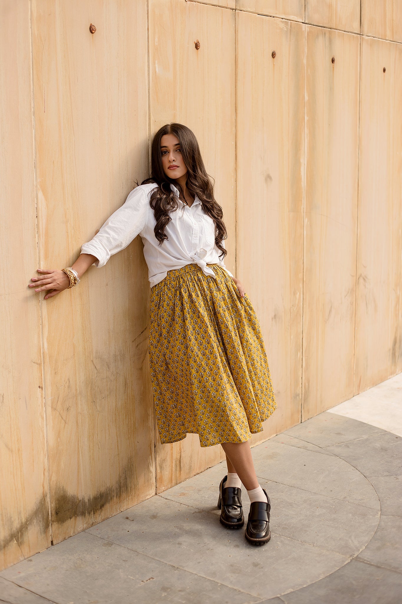 Betty Yellow Skirt Block Print With Intricate Designs