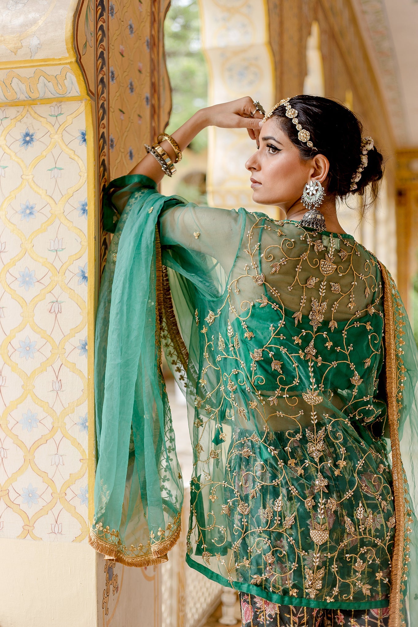 Organza Zardozi Kurta Atefa Cotton Printed Sharara Set With Organza Dupatta