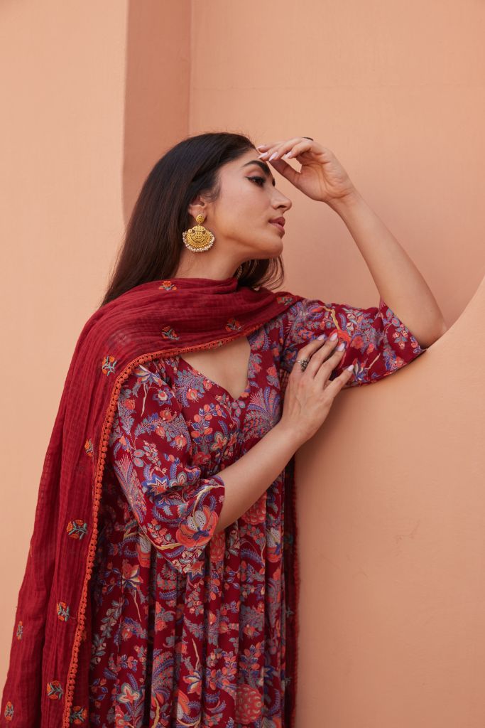 Suki Red Anarkali Set