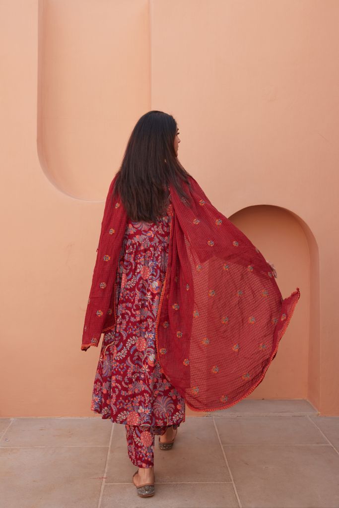 Suki Red Anarkali Set