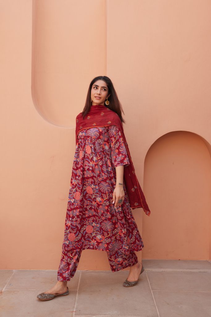 Suki Red Anarkali Set