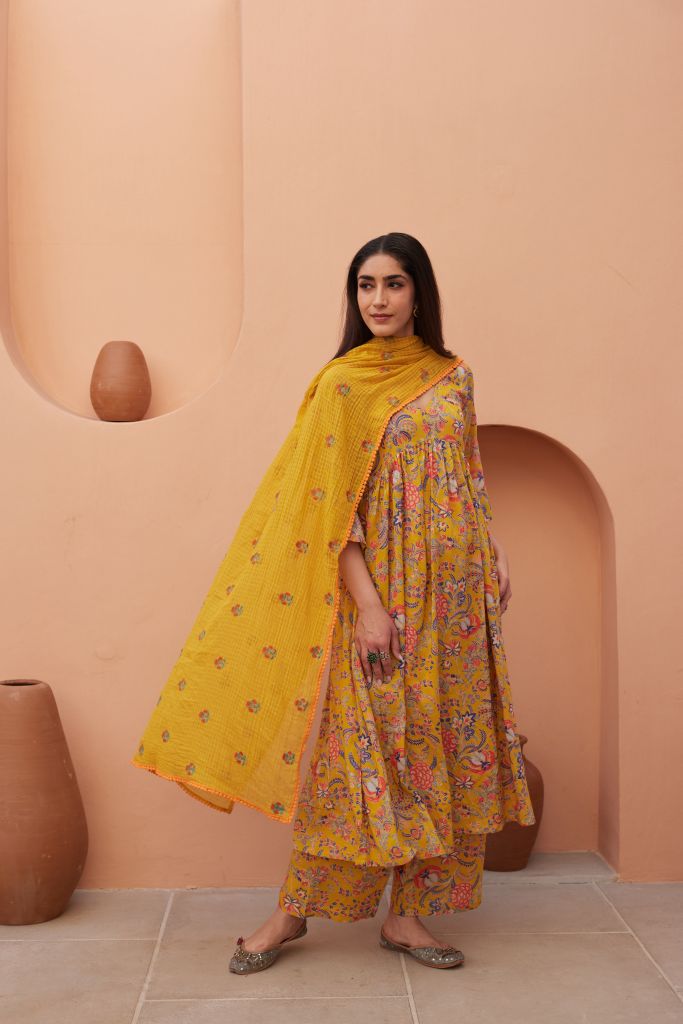 Suki Yellow Anarkali Set