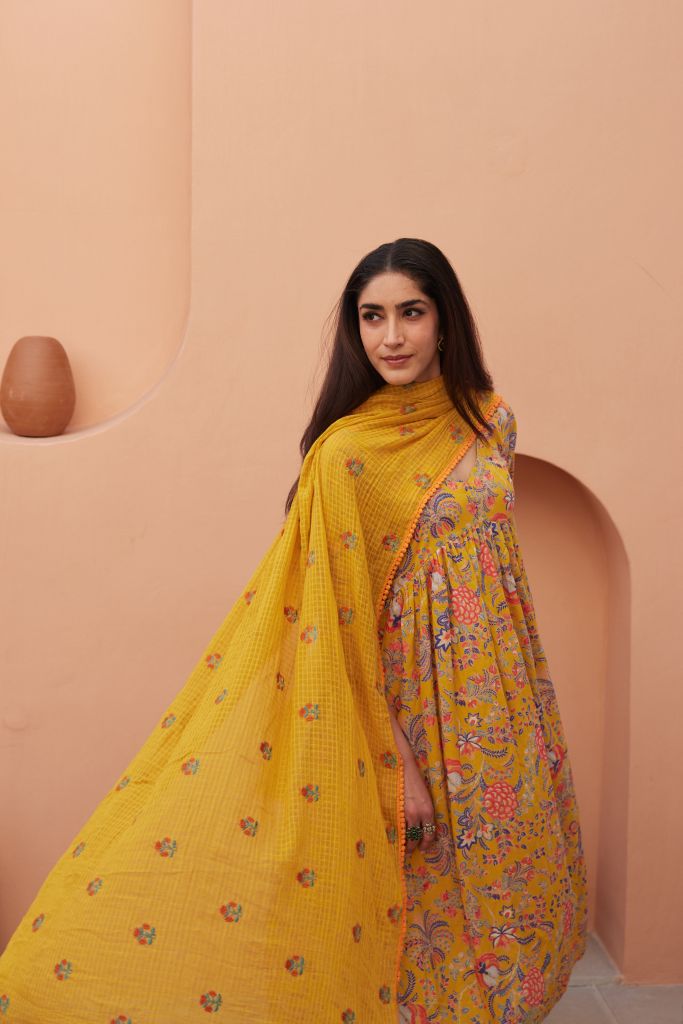 Suki Yellow Anarkali Set