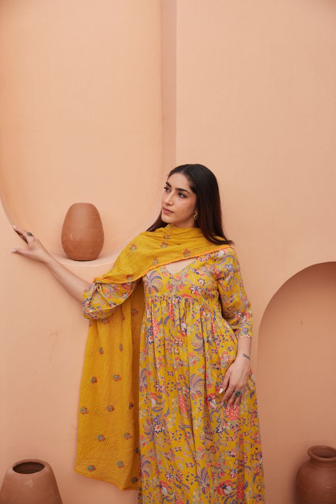 Suki Yellow Anarkali Set