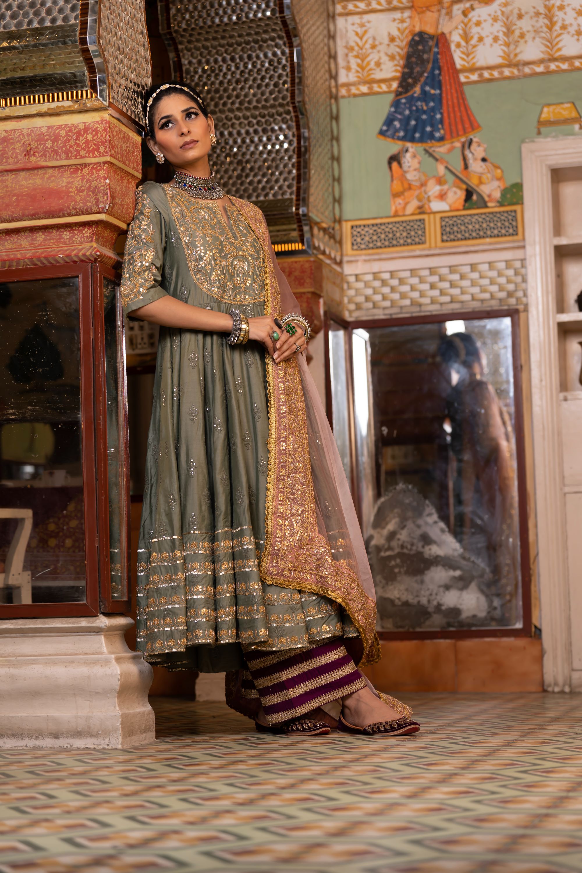 NAHAL GREY ANARKALI SET Gulabo Jaipur