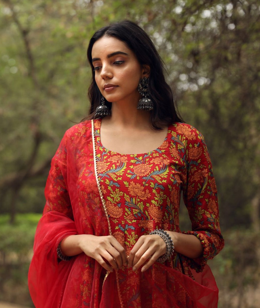 Sufi Red Anarkali Set Gulabo Jaipur