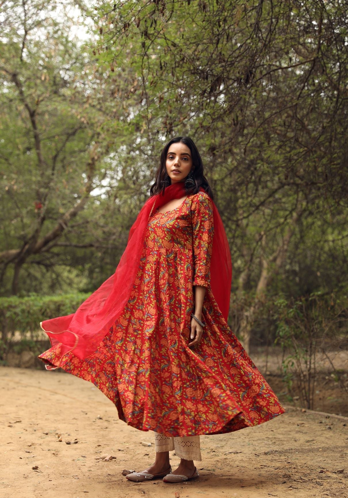 Sufi Red Anarkali Set Gulabo Jaipur