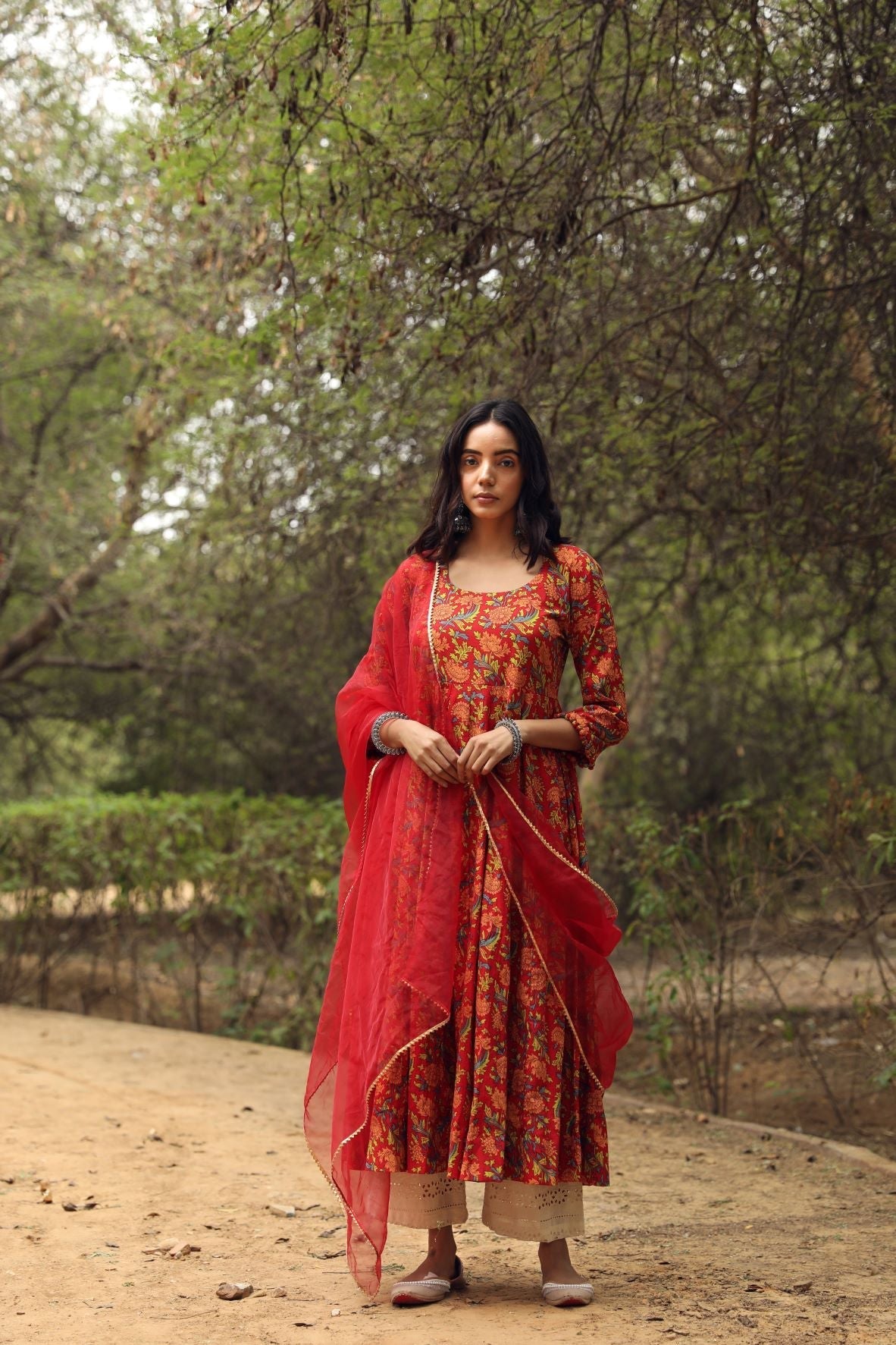 Sufi Red Anarkali Set Gulabo Jaipur