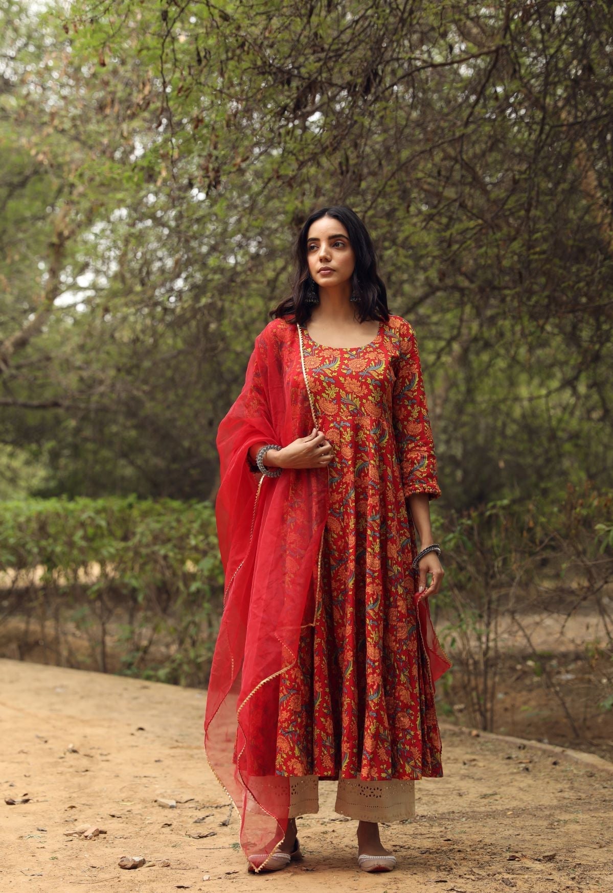 Sufi Red Anarkali Set Gulabo Jaipur