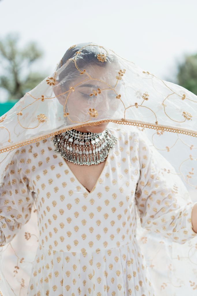 Zuri White Anarkali Set