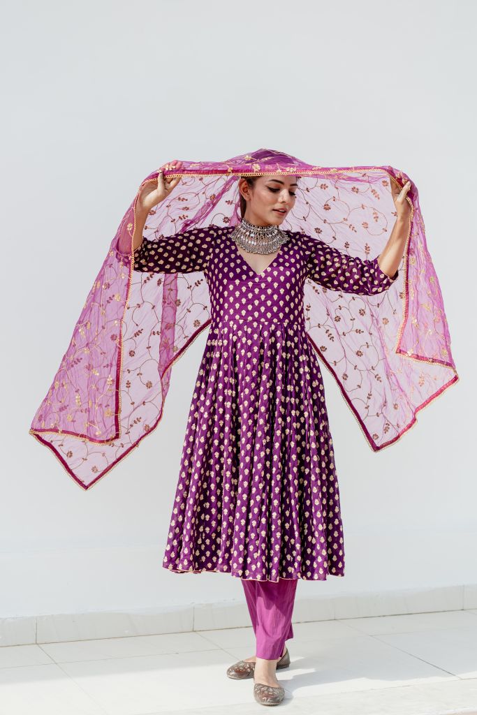 Zuri Purple Anarkali Set
