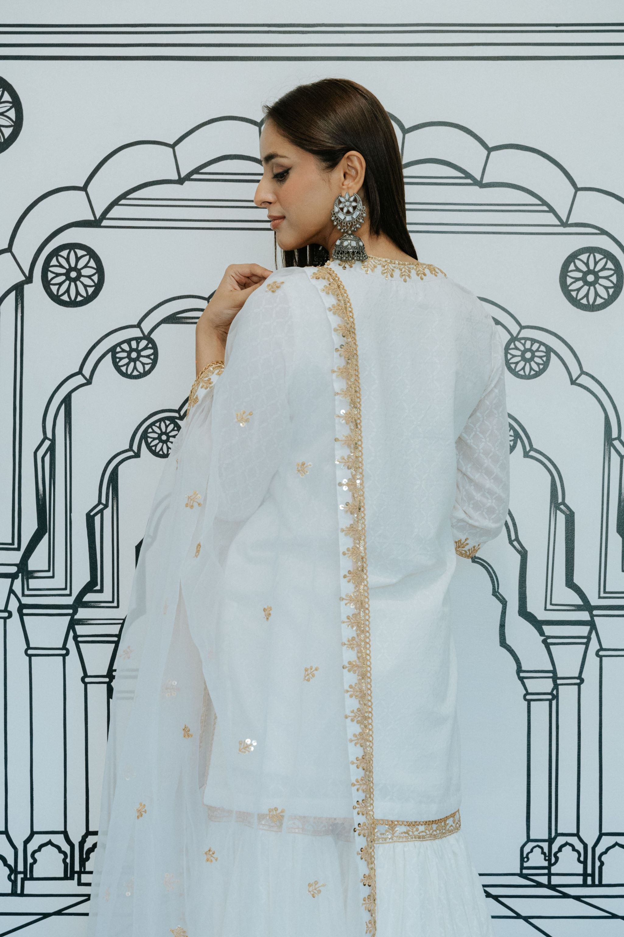 SANCH WHITE SHARARA SET