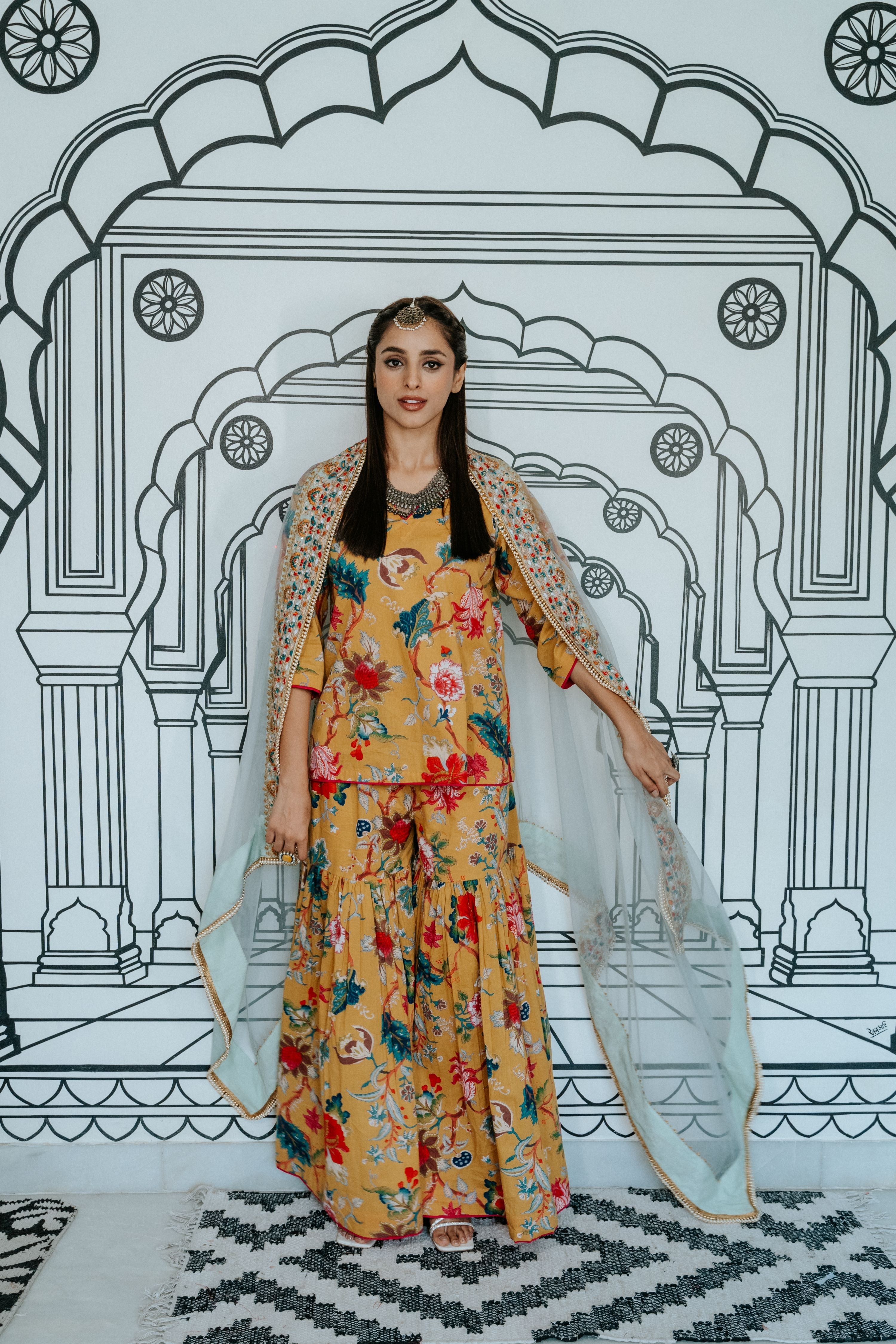 Ruksa Yellow Cotton Sharara Set