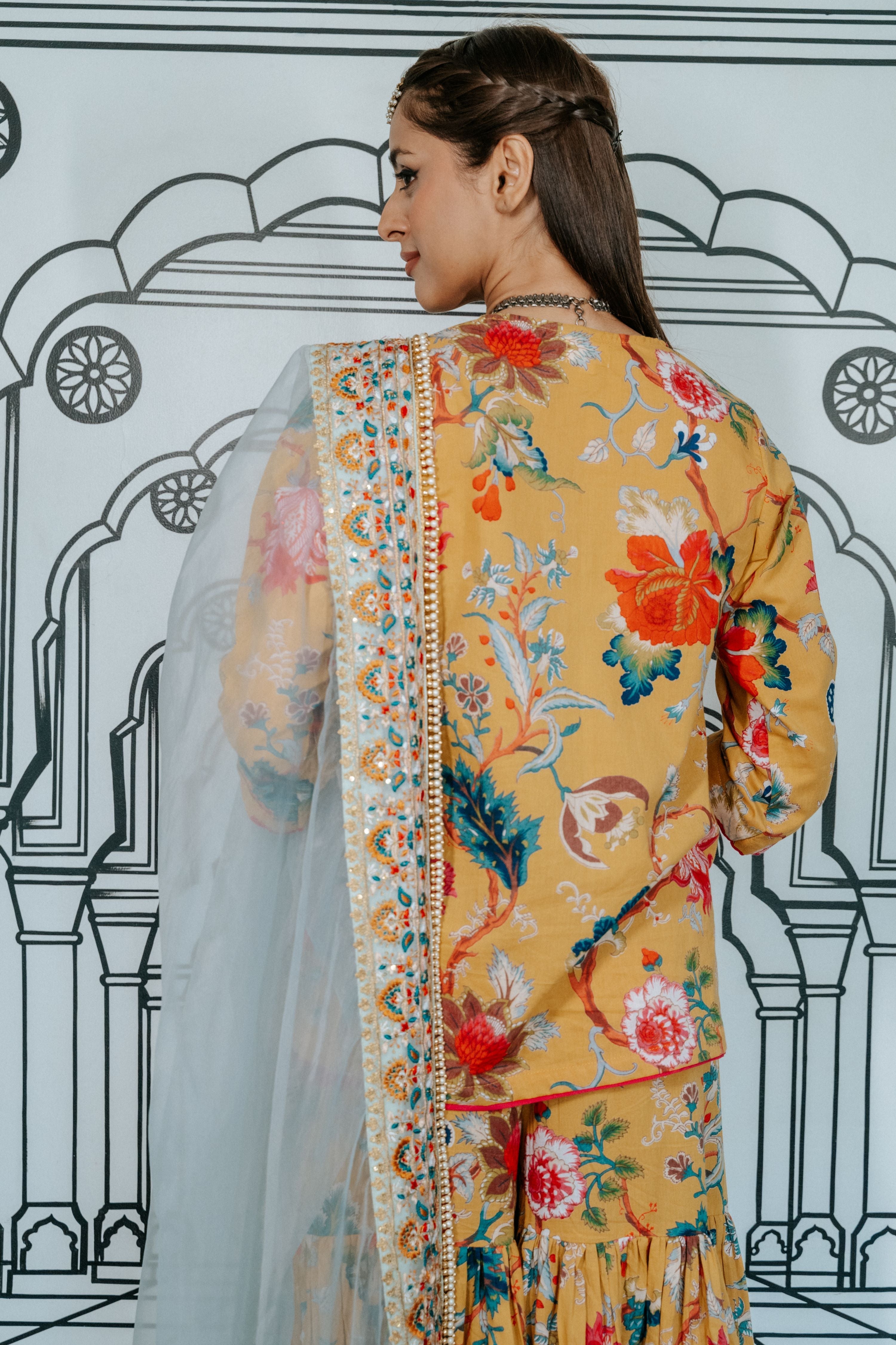 Ruksa Yellow Cotton Sharara Set