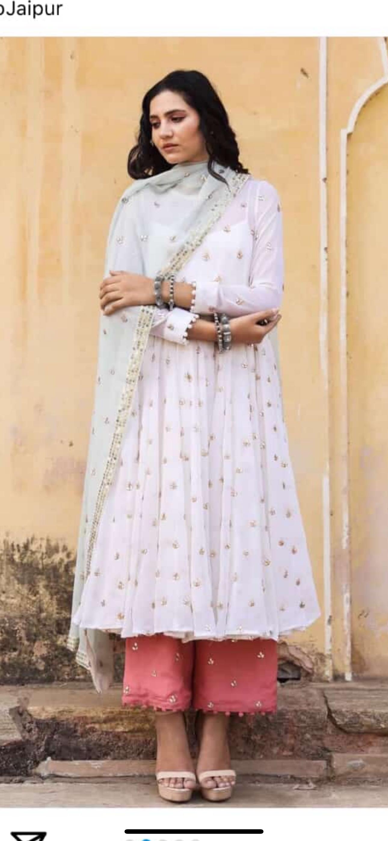 white handwork anarkali