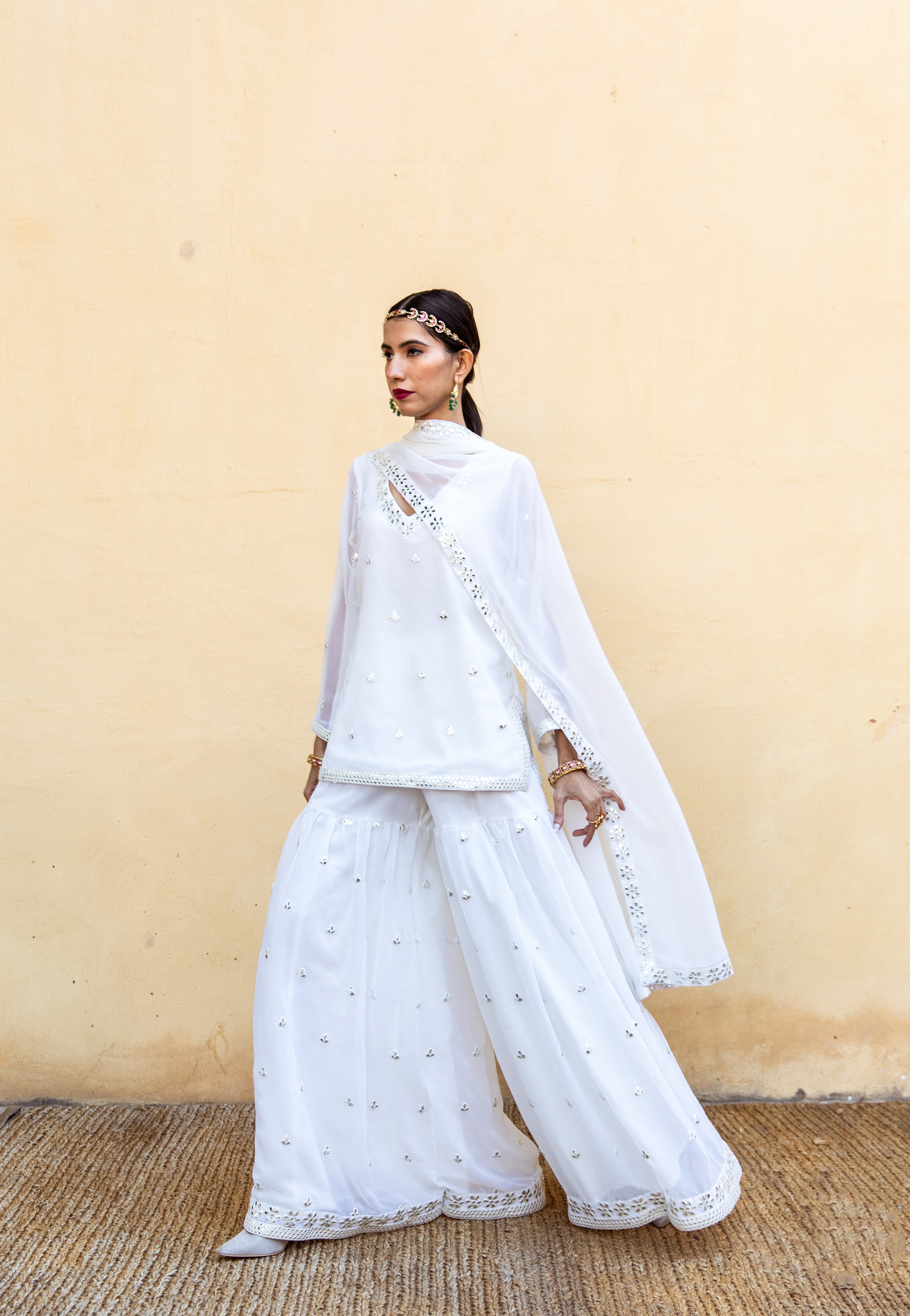 Hoor White Sharara Set